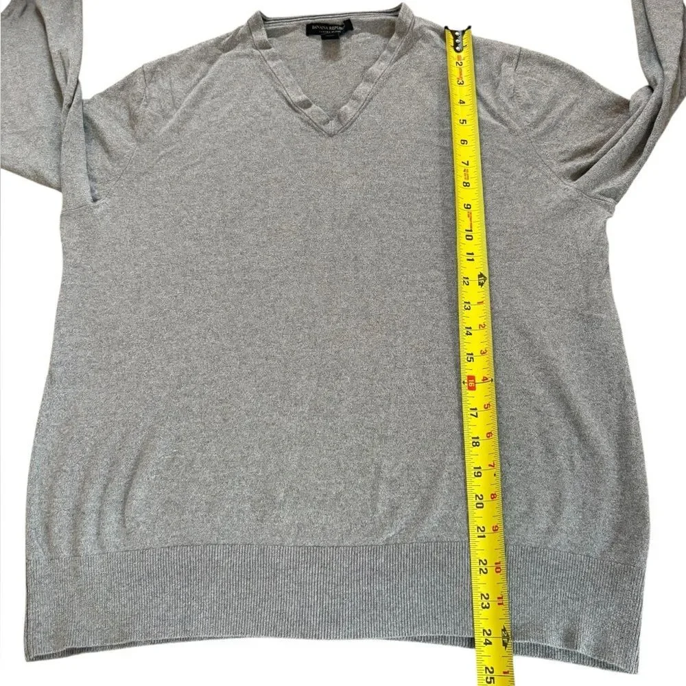 Banana Republic Sweater Silk Cashmere Luxury Blend V Neck Office Mens Large Gray